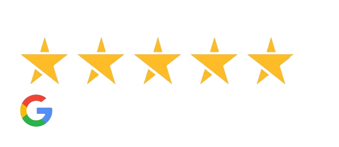 Five gold stars with Google logo indicating a five-star rating review