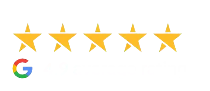 Five gold stars with Google logo, indicating five-star review rating for Mountain Top Periodontics & Implants.