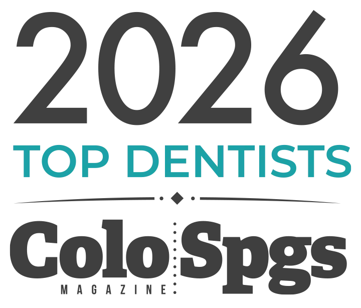2026 Top Dentists award badge from Colorado Springs Magazine